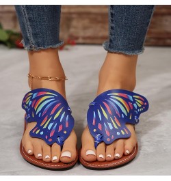 Sandals for Women Dressy Heel Ladies Summer Casual Colourful Butterfly Soft Leather Beach Womens Bling Flip Flops Size 9 Blue...