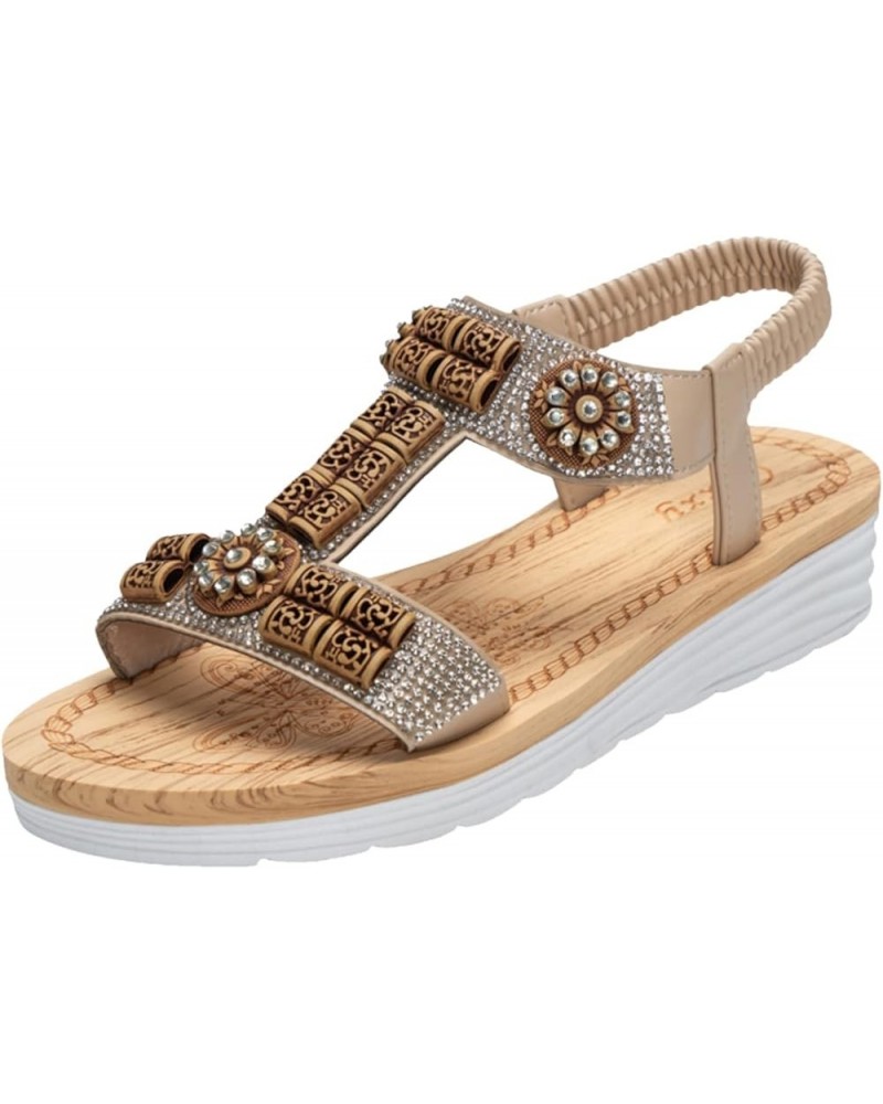 Women's Wedges Platform Sandals Summer Vintage Rhinestone Sandals with Thick Soles for Women Wearing Casual Beach Sandals (Co...