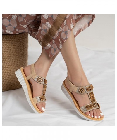 Women's Wedges Platform Sandals Summer Vintage Rhinestone Sandals with Thick Soles for Women Wearing Casual Beach Sandals (Co...