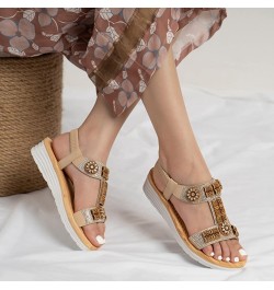 Women's Wedges Platform Sandals Summer Vintage Rhinestone Sandals with Thick Soles for Women Wearing Casual Beach Sandals (Co...