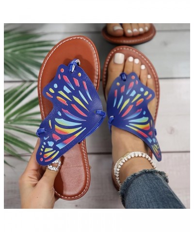 Sandals for Women Dressy Heel Ladies Summer Casual Colourful Butterfly Soft Leather Beach Womens Bling Flip Flops Size 9 Blue...