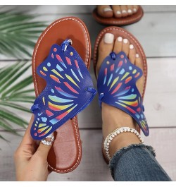 Sandals for Women Dressy Heel Ladies Summer Casual Colourful Butterfly Soft Leather Beach Womens Bling Flip Flops Size 9 Blue...