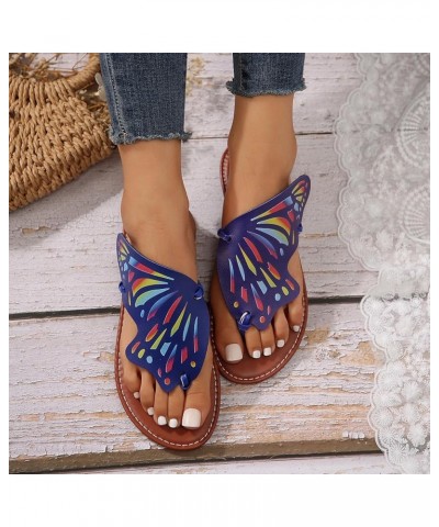 Sandals for Women Dressy Heel Ladies Summer Casual Colourful Butterfly Soft Leather Beach Womens Bling Flip Flops Size 9 Blue...