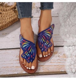 Sandals for Women Dressy Heel Ladies Summer Casual Colourful Butterfly Soft Leather Beach Womens Bling Flip Flops Size 9 Blue...