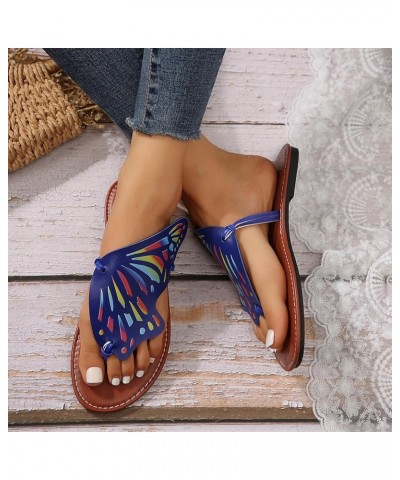 Sandals for Women Dressy Heel Ladies Summer Casual Colourful Butterfly Soft Leather Beach Womens Bling Flip Flops Size 9 Blue...