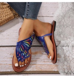 Sandals for Women Dressy Heel Ladies Summer Casual Colourful Butterfly Soft Leather Beach Womens Bling Flip Flops Size 9 Blue...