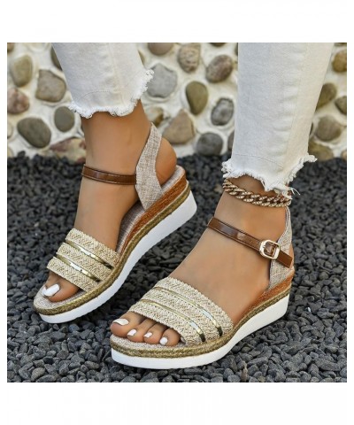 Women Shoes Heels Sandals Women's Summer Fashion Roman Wedge Sandals With Fish Mouth Sandals Womens Clear Sandals Size 8 Beig...