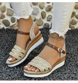 Women Shoes Heels Sandals Women's Summer Fashion Roman Wedge Sandals With Fish Mouth Sandals Womens Clear Sandals Size 8 Beig...