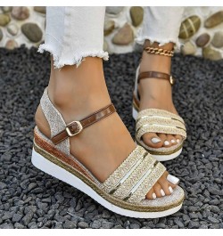 Women Shoes Heels Sandals Women's Summer Fashion Roman Wedge Sandals With Fish Mouth Sandals Womens Clear Sandals Size 8 Beig...