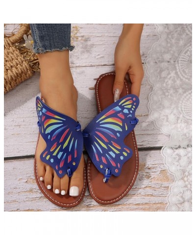 Sandals for Women Dressy Heel Ladies Summer Casual Colourful Butterfly Soft Leather Beach Womens Bling Flip Flops Size 9 Blue...