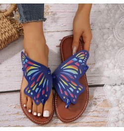 Sandals for Women Dressy Heel Ladies Summer Casual Colourful Butterfly Soft Leather Beach Womens Bling Flip Flops Size 9 Blue...