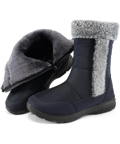 Snow Boots for Women Winter: Waterproof Lightweight Mid Calf Boots - Warm Fur Lined Outdoor Womens Boots With Zipper Dark Blu...