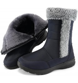 Snow Boots for Women Winter: Waterproof Lightweight Mid Calf Boots - Warm Fur Lined Outdoor Womens Boots With Zipper Dark Blu...