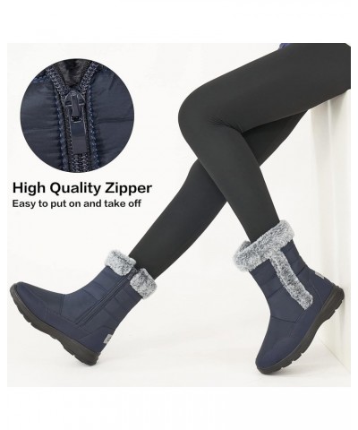 Snow Boots for Women Winter: Waterproof Lightweight Mid Calf Boots - Warm Fur Lined Outdoor Womens Boots With Zipper Dark Blu...