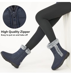 Snow Boots for Women Winter: Waterproof Lightweight Mid Calf Boots - Warm Fur Lined Outdoor Womens Boots With Zipper Dark Blu...