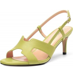 Womens Buckle Matte Wedding Slingback Open Toe Dress Stiletto Mid Heel Heeled Sandals 2.5 Inch Yellow Green $39.25 Sandals