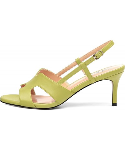 Womens Buckle Matte Wedding Slingback Open Toe Dress Stiletto Mid Heel Heeled Sandals 2.5 Inch Yellow Green $39.25 Sandals