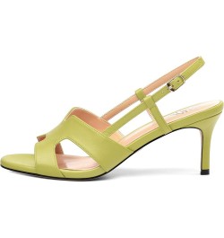 Womens Buckle Matte Wedding Slingback Open Toe Dress Stiletto Mid Heel Heeled Sandals 2.5 Inch Yellow Green $39.25 Sandals