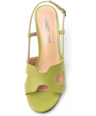 Womens Buckle Matte Wedding Slingback Open Toe Dress Stiletto Mid Heel Heeled Sandals 2.5 Inch Yellow Green $39.25 Sandals