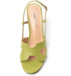 Womens Buckle Matte Wedding Slingback Open Toe Dress Stiletto Mid Heel Heeled Sandals 2.5 Inch Yellow Green $39.25 Sandals