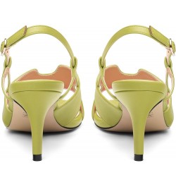 Womens Buckle Matte Wedding Slingback Open Toe Dress Stiletto Mid Heel Heeled Sandals 2.5 Inch Yellow Green $39.25 Sandals