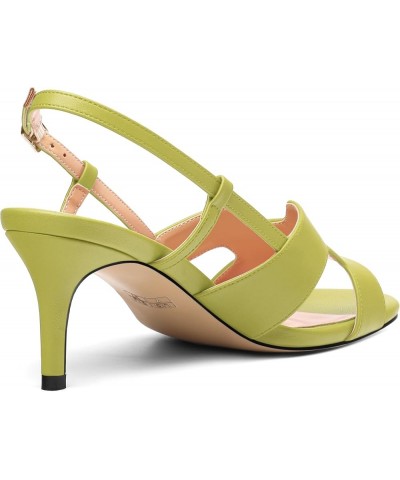 Womens Buckle Matte Wedding Slingback Open Toe Dress Stiletto Mid Heel Heeled Sandals 2.5 Inch Yellow Green $39.25 Sandals