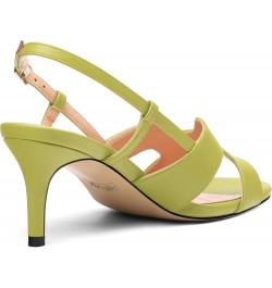 Womens Buckle Matte Wedding Slingback Open Toe Dress Stiletto Mid Heel Heeled Sandals 2.5 Inch Yellow Green $39.25 Sandals