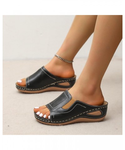 Sandals Women Comfortable Flower Orthopedic Flip Flops Arch Support Wedge Slippers Casual Roman Slip On Sandal U-black $10.80...