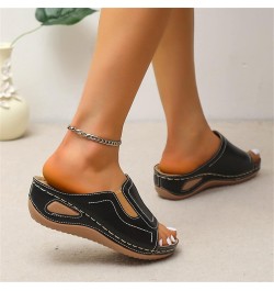 Sandals Women Comfortable Flower Orthopedic Flip Flops Arch Support Wedge Slippers Casual Roman Slip On Sandal U-black $10.80...