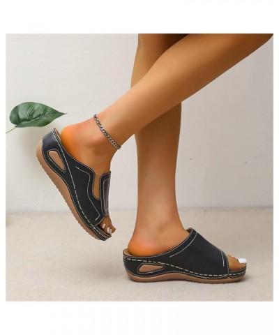 Sandals Women Comfortable Flower Orthopedic Flip Flops Arch Support Wedge Slippers Casual Roman Slip On Sandal U-black $10.80...