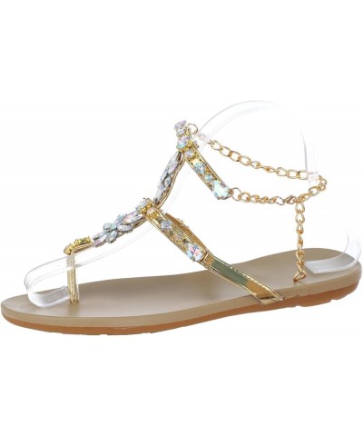 Women Elastic Strappy Open Toe Ankle Strap Summer Low Flat Heel Sandals Comfort Slip-on Sandal 2-htrns-4-gold $17.39 Sandals