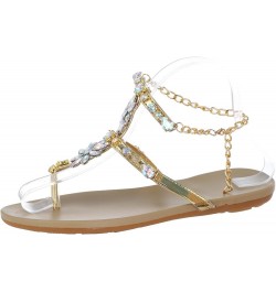 Women Elastic Strappy Open Toe Ankle Strap Summer Low Flat Heel Sandals Comfort Slip-on Sandal 2-htrns-4-gold $17.39 Sandals