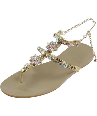 Women Elastic Strappy Open Toe Ankle Strap Summer Low Flat Heel Sandals Comfort Slip-on Sandal 2-htrns-4-gold $17.39 Sandals