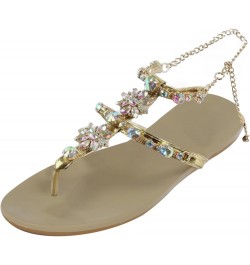 Women Elastic Strappy Open Toe Ankle Strap Summer Low Flat Heel Sandals Comfort Slip-on Sandal 2-htrns-4-gold $17.39 Sandals