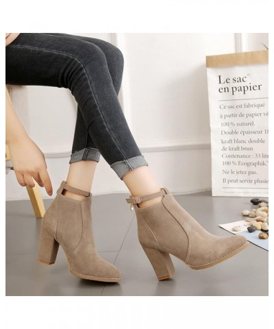 Womens Leather Boots New 9 Fashion with Thick and Flock Heels Material Boots Shoes Heels High Women's Women's Boots Western S...