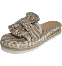 Sandals for Women Dressy Summer 2023， Slip-On Bow Flat Open Toe Breathable Weave Beach Shoes Khaki $17.59 Sandals