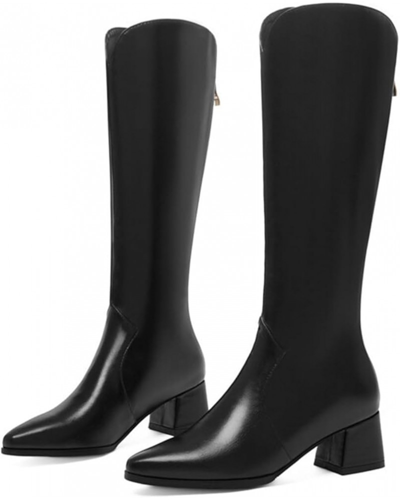 5CM/1.96IN Autumn And Winter Pointed Toe Mid-Heel High Boots Large Size Knee-High Boots Black $26.70 Boots