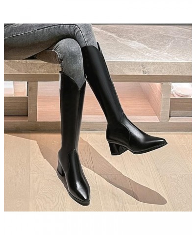 5CM/1.96IN Autumn And Winter Pointed Toe Mid-Heel High Boots Large Size Knee-High Boots Black $26.70 Boots