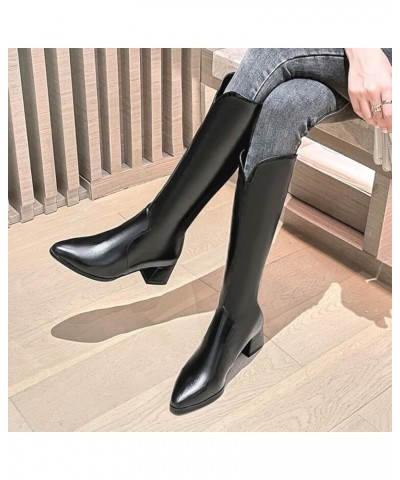 5CM/1.96IN Autumn And Winter Pointed Toe Mid-Heel High Boots Large Size Knee-High Boots Black $26.70 Boots