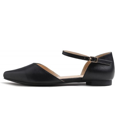 Pointed Toe Casual Slingback Flat Mules Women's Fashion Buckle Strap Slide Summer Slippers Black Vegan Leather Ankle Strap D'...