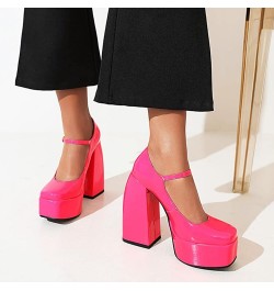 Trendy Platform Heeled Shoes for Women Square Closed Toe Thick Chunky High Heel Pumps Patent Leather Glitter Ankle Strap Dres...