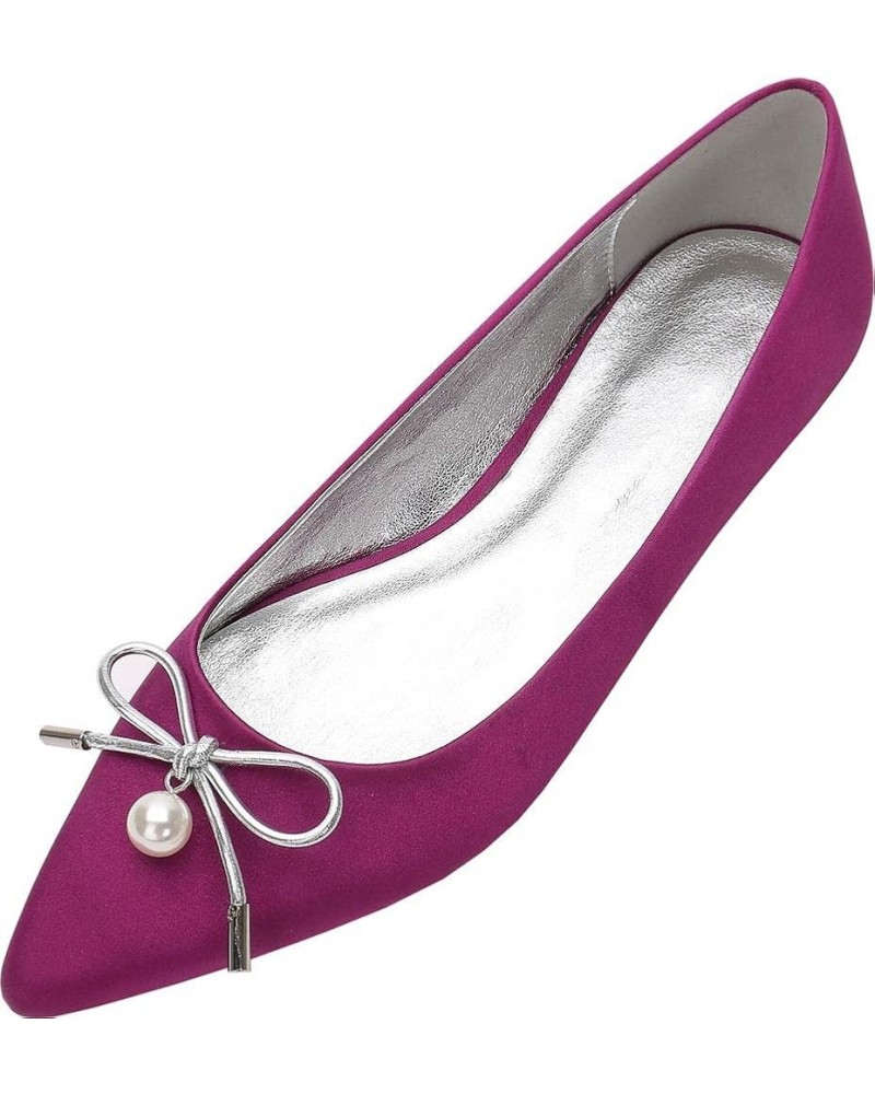 Womens Pearl Flats for Wedding Bow Flat Shoes Pointed Toe Slip On Purple $29.19 Flats