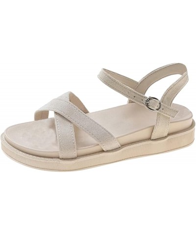 Women Sandals Fashion Solid Color Summer Simple Thick Bottom Flat Bottom Comfortable Beach Sandals Tan Wedge Beige $24.58 San...