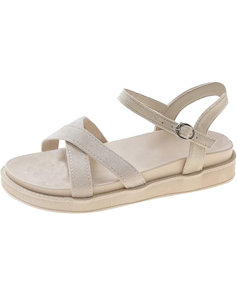 Women Sandals Fashion Solid Color Summer Simple Thick Bottom Flat Bottom Comfortable Beach Sandals Tan Wedge Beige $24.58 San...