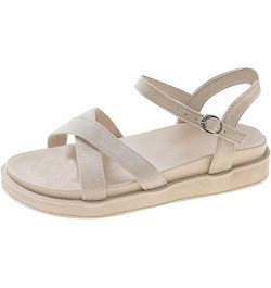 Women Sandals Fashion Solid Color Summer Simple Thick Bottom Flat Bottom Comfortable Beach Sandals Tan Wedge Beige $24.58 San...