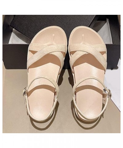 Women Sandals Fashion Solid Color Summer Simple Thick Bottom Flat Bottom Comfortable Beach Sandals Tan Wedge Beige $24.58 San...