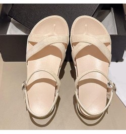 Women Sandals Fashion Solid Color Summer Simple Thick Bottom Flat Bottom Comfortable Beach Sandals Tan Wedge Beige $24.58 San...