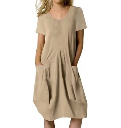 Guest Dresses Women Daily Casual Short Sleeve Vintage Bohemian V Neck Maxi Dress Split Dress for Women Khaki- Dress for Women...