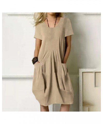 Guest Dresses Women Daily Casual Short Sleeve Vintage Bohemian V Neck Maxi Dress Split Dress for Women Khaki- Dress for Women...