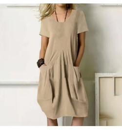 Guest Dresses Women Daily Casual Short Sleeve Vintage Bohemian V Neck Maxi Dress Split Dress for Women Khaki- Dress for Women...